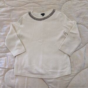 Talbots Cream Sweater with Beaded Neckline